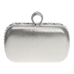 Clutch mit Glitzersteinen und Perlenverzierung - Silber