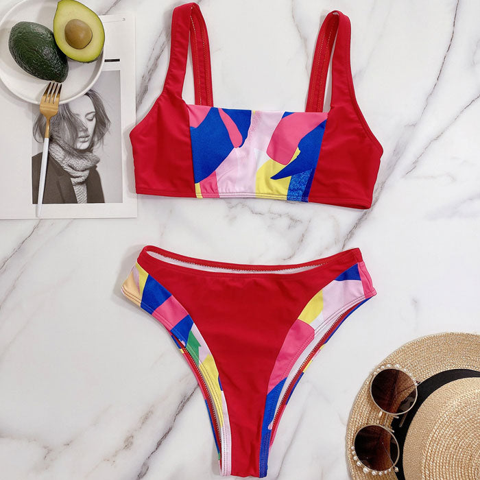 Wunderschöner brasilianischer zweiteiliger Bikini-Badeanzug mit Farbblock und quadratischem Ausschnitt im Bralette-Stil