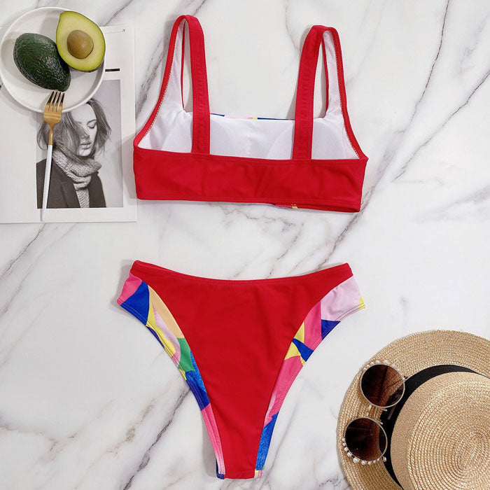 Wunderschöner brasilianischer zweiteiliger Bikini-Badeanzug mit Farbblock und quadratischem Ausschnitt im Bralette-Stil