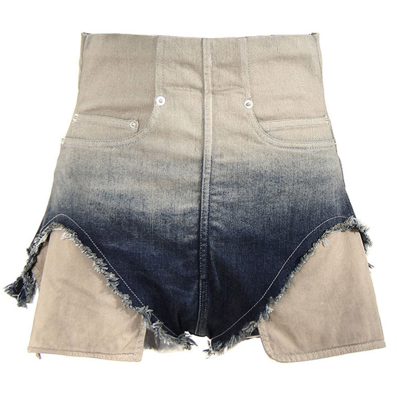 High Waist Micro-Jeansshorts mit Farbverlauf und Raw Trim