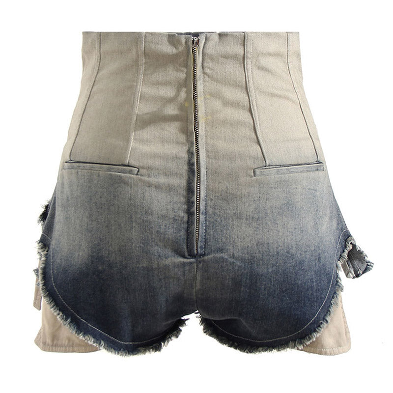 High Waist Micro-Jeansshorts mit Farbverlauf und Raw Trim