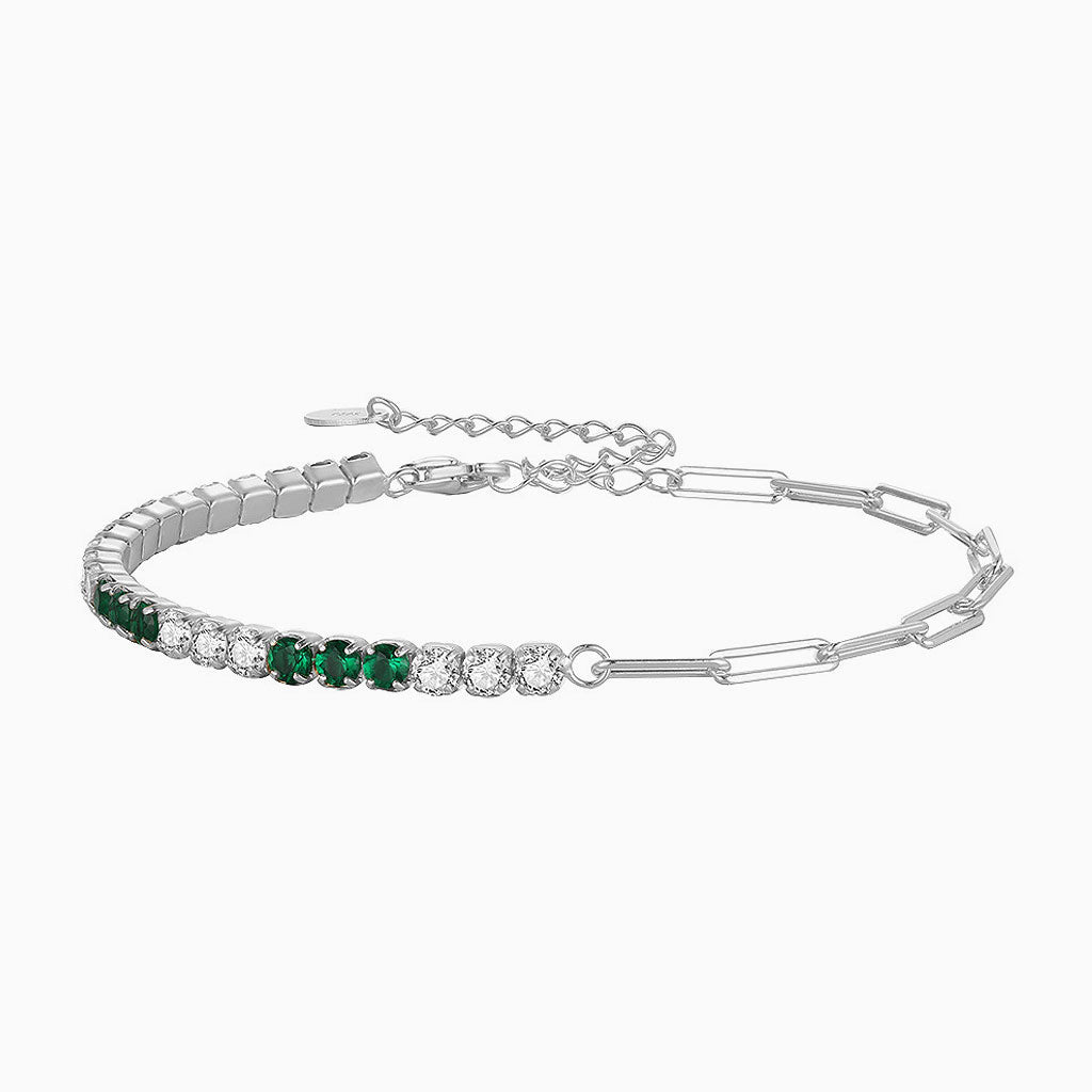 Grünes und weißes Zirkonia-Sterlingsilber-Büroklammer-Halb-Tennisarmband