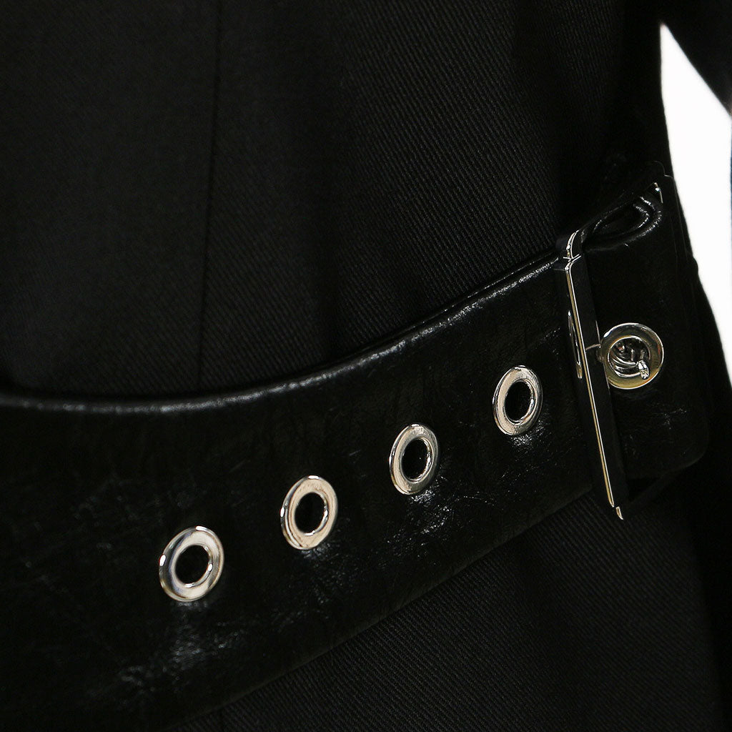 Grunge Deconstructed Lapel Collar Zipper Up Vegan Leather Belted Blazer