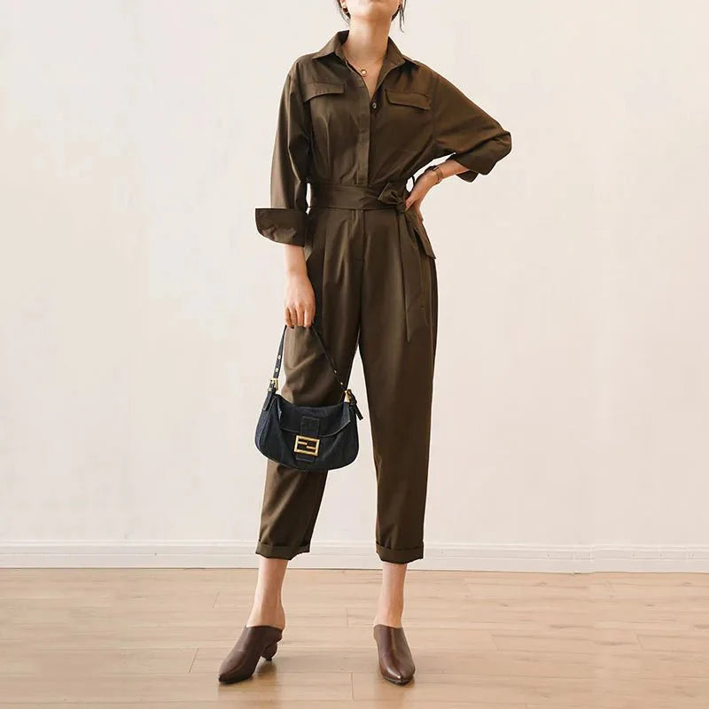 High Street Damen-Jumpsuit - Einfarbiger Fitness-Jumpsuit in Knöchellänge und lockerer Passform