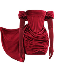 Urlaub Off Shoulder Cowl Neck Korsett Cocktail Minikleid - Burgund