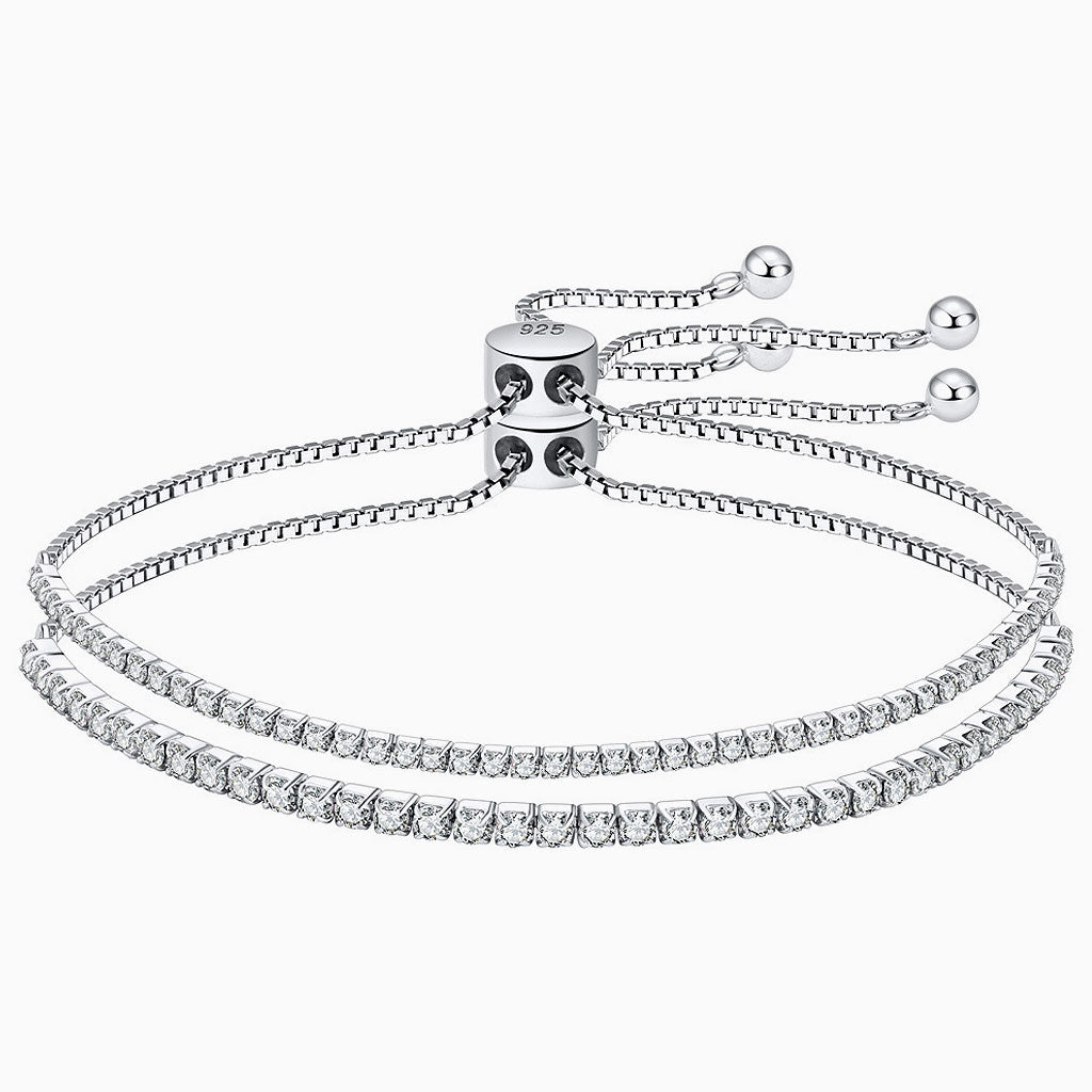 Pulsera de tenis con cadena deslizante de plata de ley y circonita cúbica helada