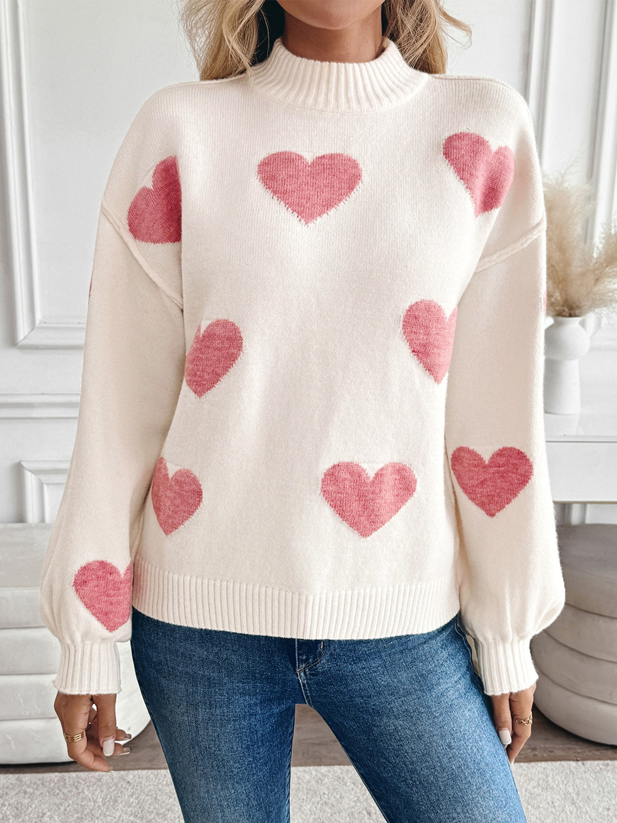 Christmas Heart Half-Turtleneck Sweater