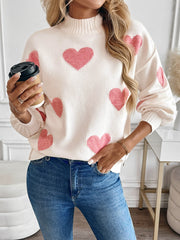 Christmas Heart Half-Turtleneck Sweater