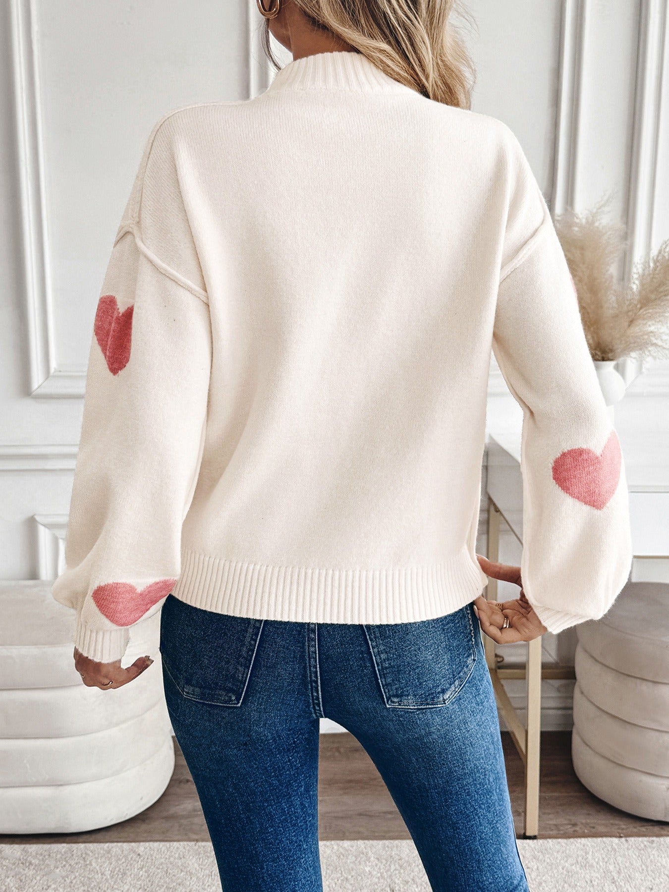 Christmas Heart Half-Turtleneck Sweater