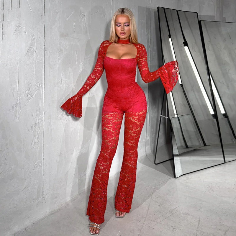 LORA LANGÄRMLIGER SPITZEN-JUMPSUIT