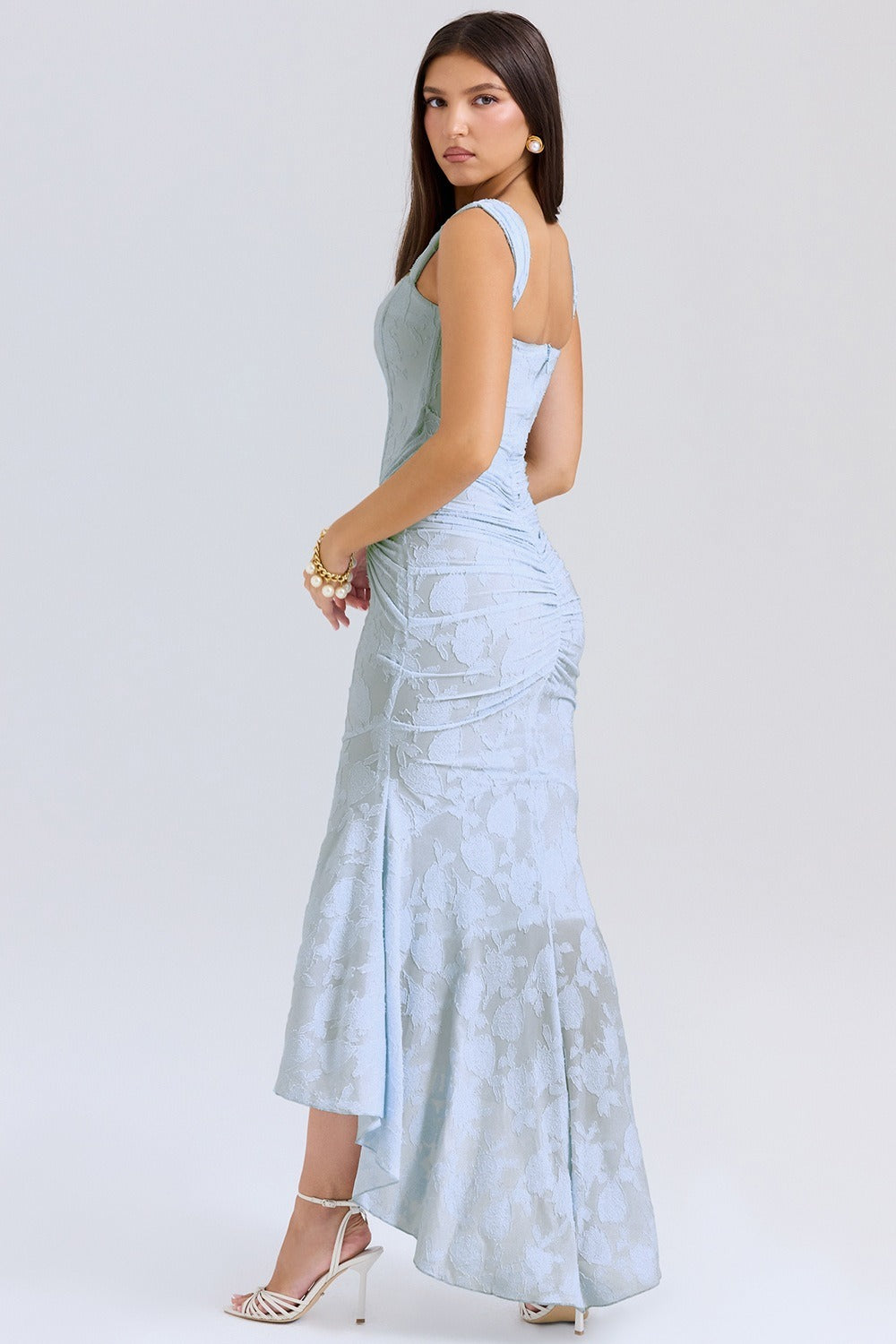 ARINNA PINK FRILLED BOTTOM BODYCON MIDI DRESS