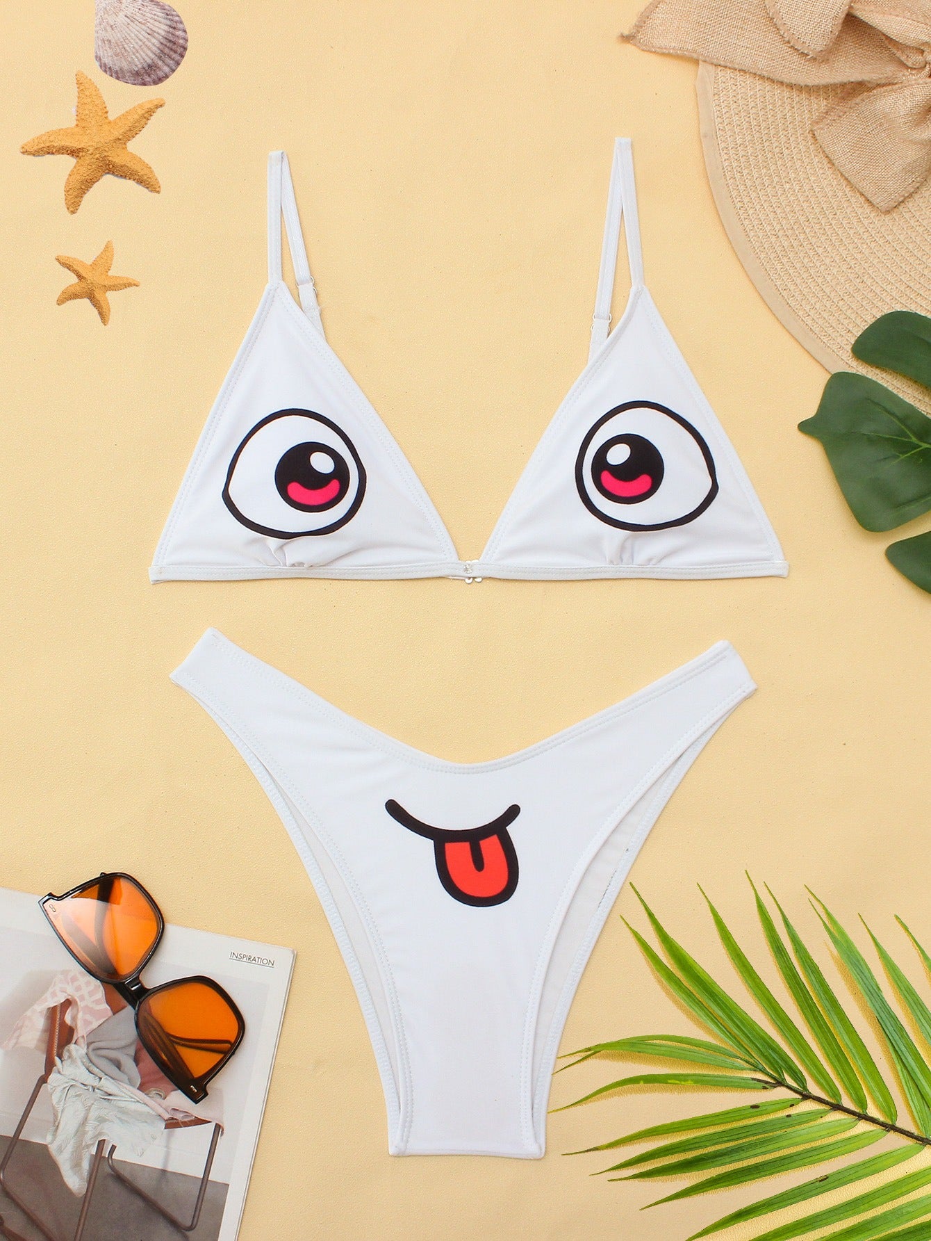 Personality funny print split bikini