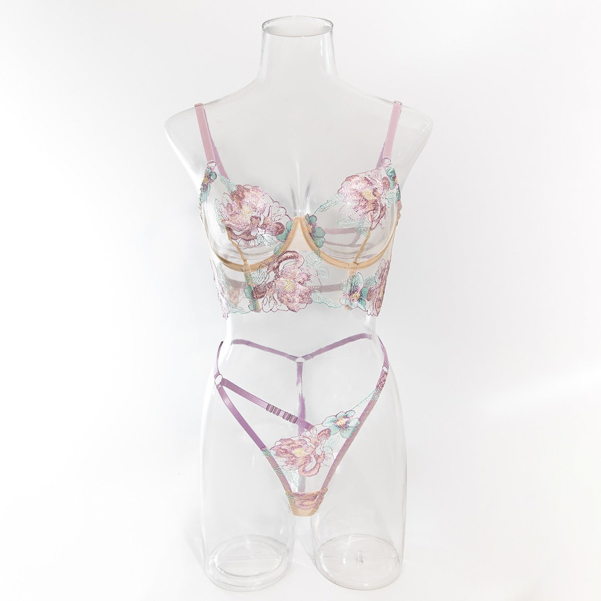 Conjunto de lencería de encaje con bordado floral