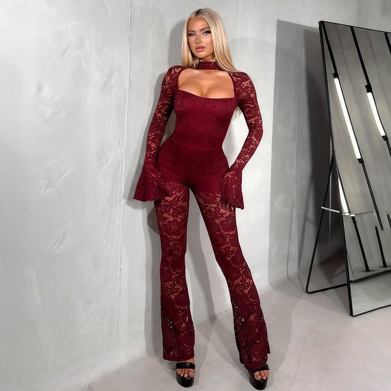 LORA LANGÄRMLIGER SPITZEN-JUMPSUIT