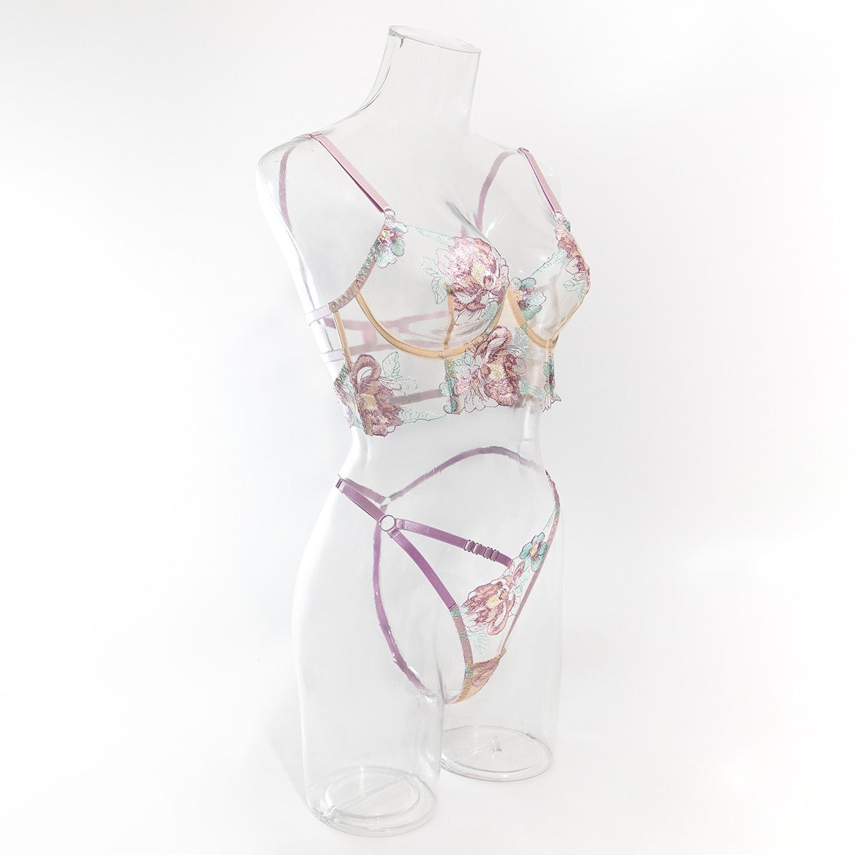 Conjunto de lencería de encaje con bordado floral
