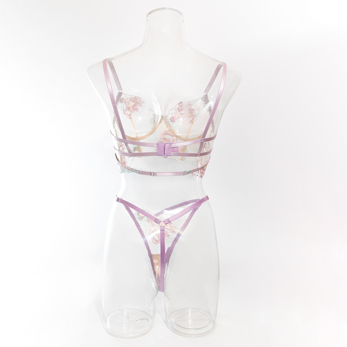 Conjunto de lencería de encaje con bordado floral
