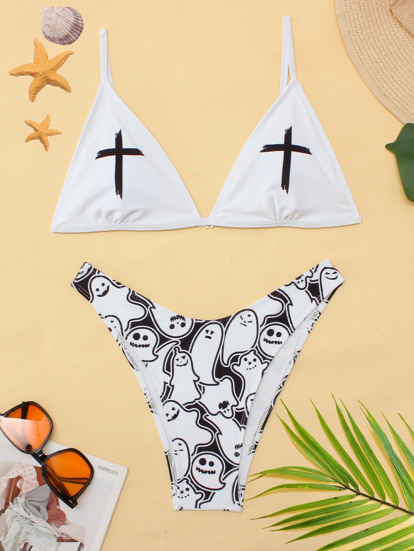 Personality funny print split bikini