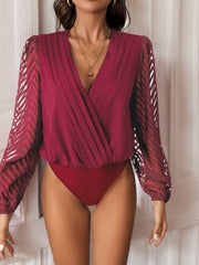 V-neck See-Through Long-Sleeved Jumpsuit