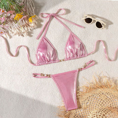Chain One-piece Tether Backless Beach Bikini