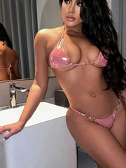 Pink Velvet Crystal Diamond Swimsuit