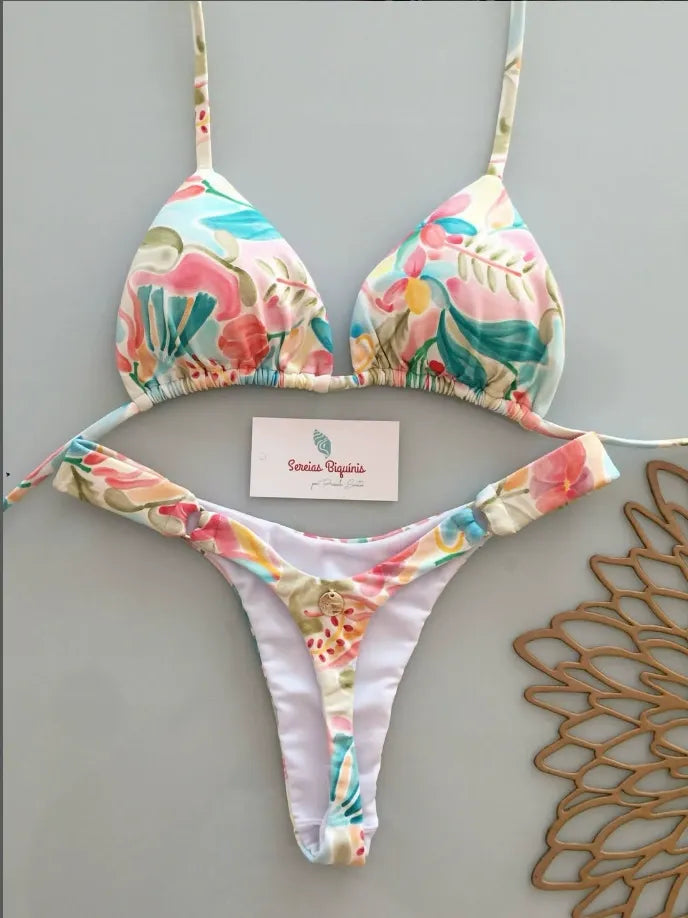 Trend Print Color Contrast Bikini Set