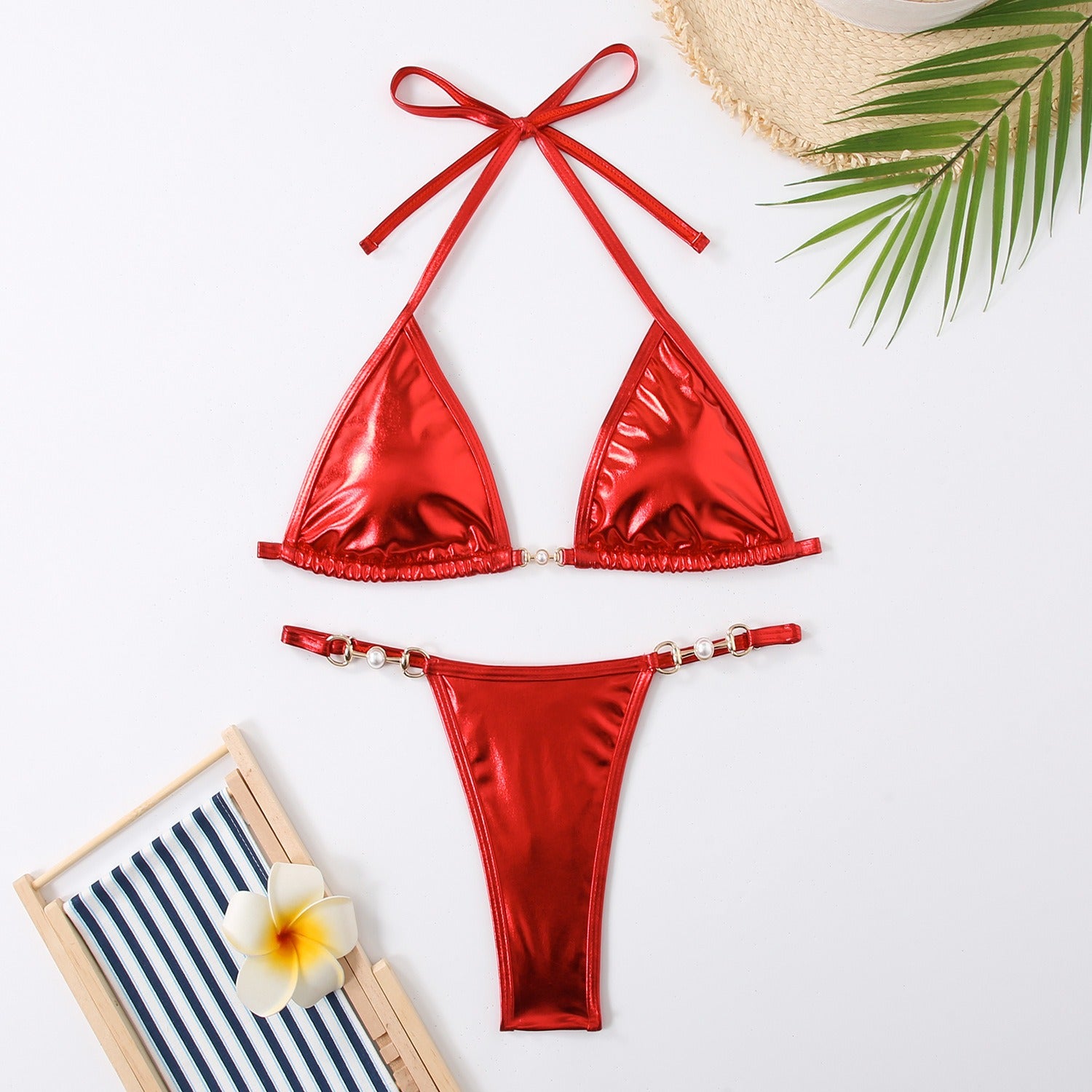 Chain One-piece Tether Backless Beach Bikini