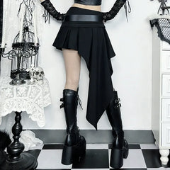 Asymmetrischer, drapierter Schärpe, metallischer Schnalle, hoher Taille, mehrlagiger, figurbetonter Minirock
