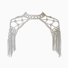 IT IS BAROQUE Makramee Fransen Imitation Perle Choker Körperkette