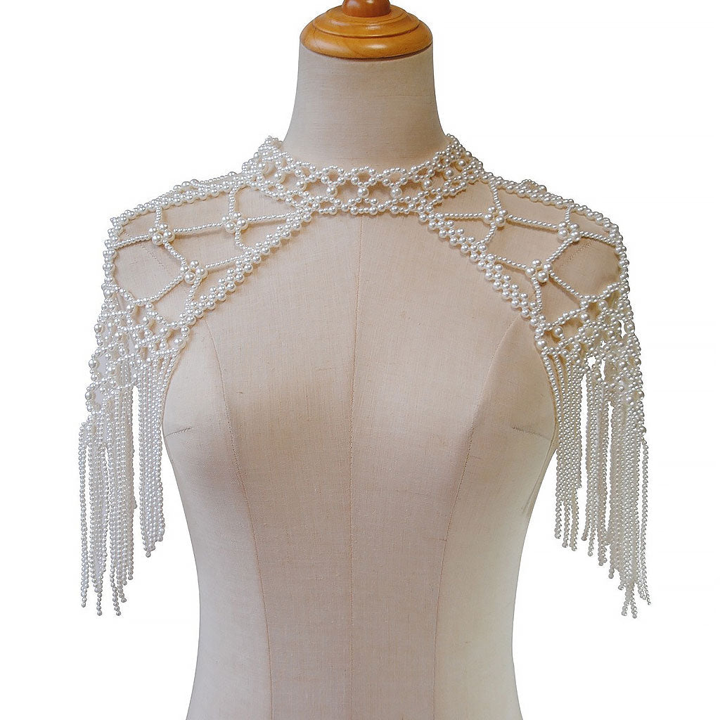 IT IS BAROQUE Macrame Fringe Imitation Pearl Choker Body Chain