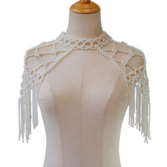 IT IS BAROQUE Makramee Fransen Imitation Perle Choker Körperkette