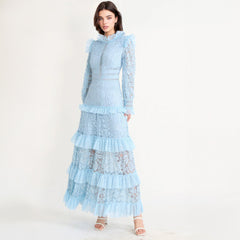 LIGHT BLUE TEXTURED MAXI DRESS with LONG SLEEVES