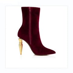 Lipbooty Suede and Velvet Pointed Toe Ankle Booties - Elegant High Heels