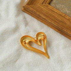 LOVE IS AROUND 18K Gold Plated Matted Puffed Open Heart Brooch