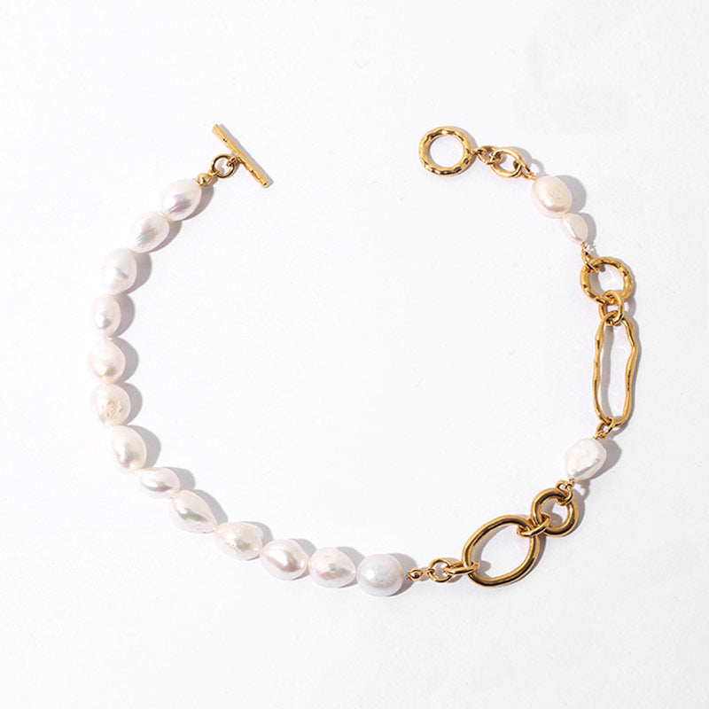 Chain Link Simulated Pearl Choker Necklace - White