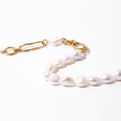 Chain Link Simulated Pearl Choker Necklace - White