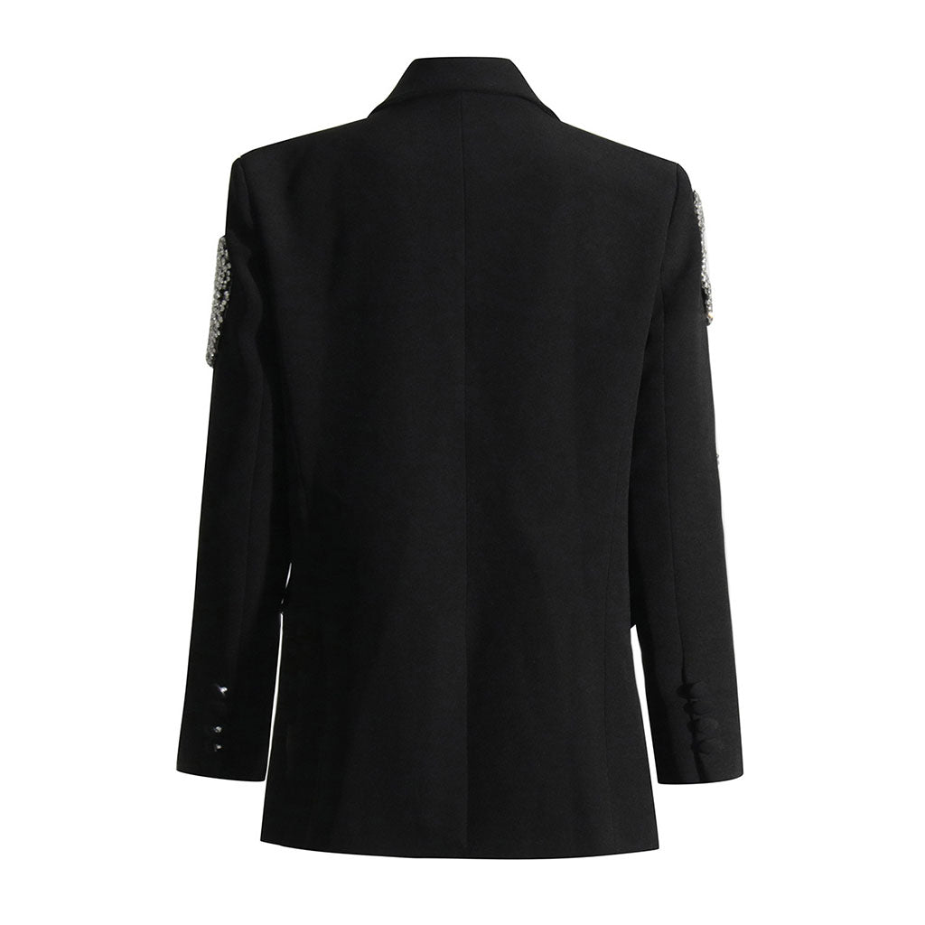 Crystal Bow Embellished Lapel Collar Single Breasted Blazer