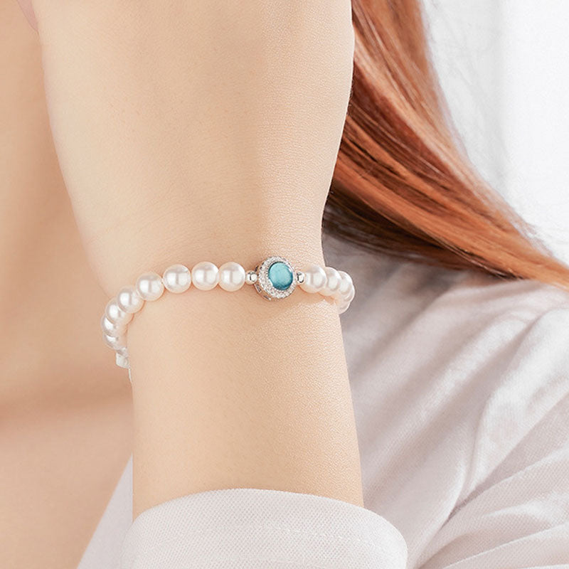 Süßwasserperlen-Charm-Armband mit Zirkonia und Aquamarin-Kristallen