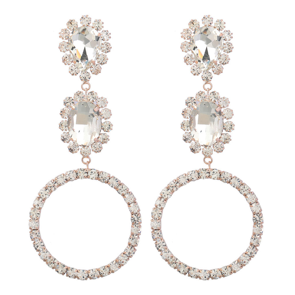 Gem Detail Crystal Embellished Triple Drop Earrings - Gold