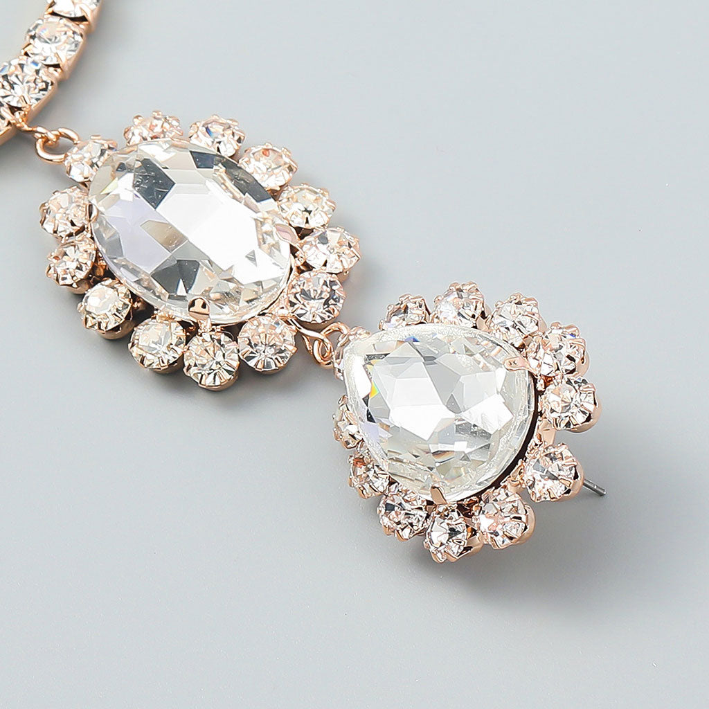 Gem Detail Crystal Embellished Triple Drop Earrings - Gold