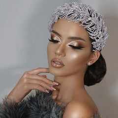 Leaf Detail Crystal Embellished Bridal Headband - Silver