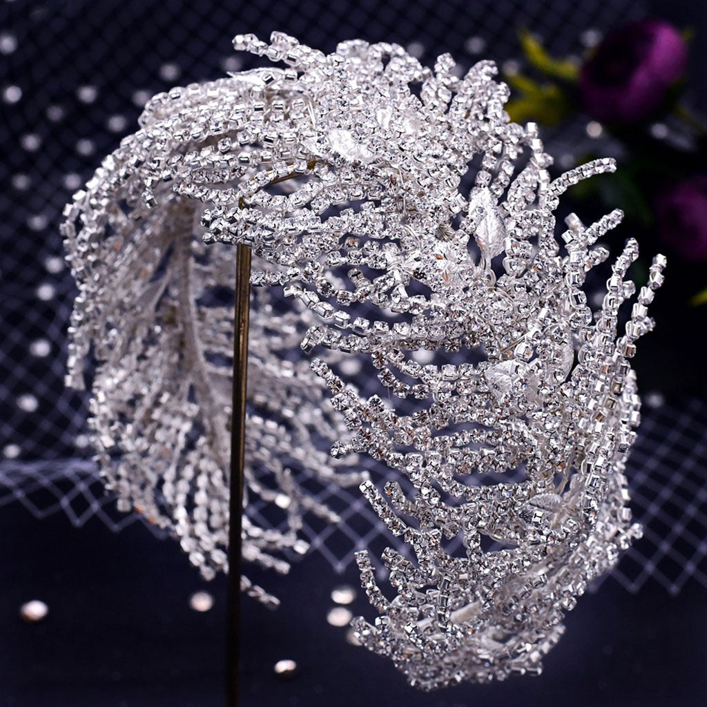 Leaf Detail Crystal Embellished Bridal Headband - Silver