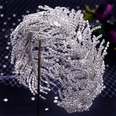 Leaf Detail Crystal Embellished Bridal Headband - Silver