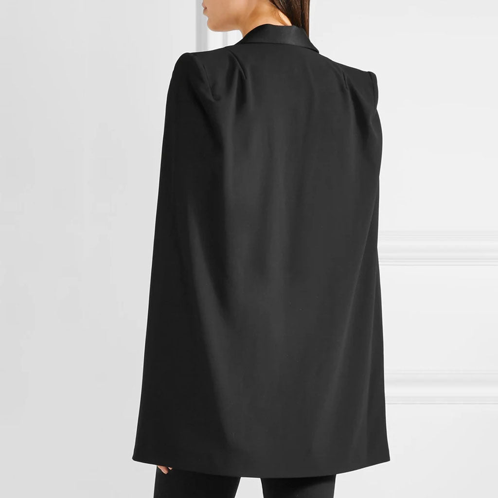 Monochrome Sheen Shawl Collar Shoulder Pad Tailored Cape Blazer