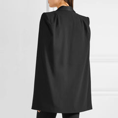 Monochrome Sheen Shawl Collar Shoulder Pad Tailored Cape Blazer
