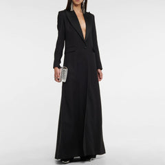 Sheen Satin Peak Lapel Long Sleeve Single Breasted Long Tailored Coat