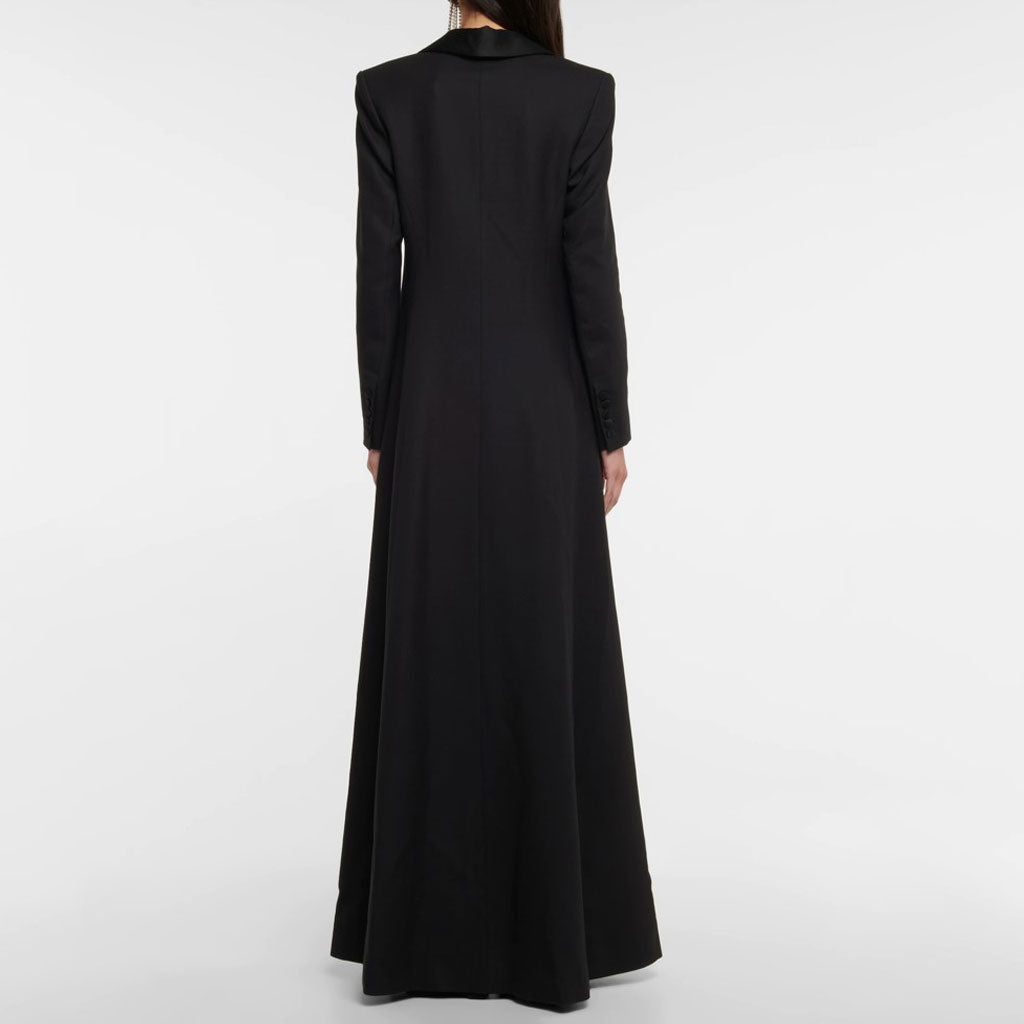Sheen Satin Peak Lapel Long Sleeve Single Breasted Long Tailored Coat