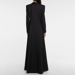 Sheen Satin Peak Lapel Long Sleeve Single Breasted Long Tailored Coat
