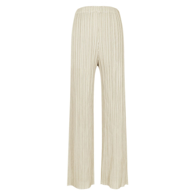 Solid Color High Waist  Ankle Length Straight Leg Pleated Pants