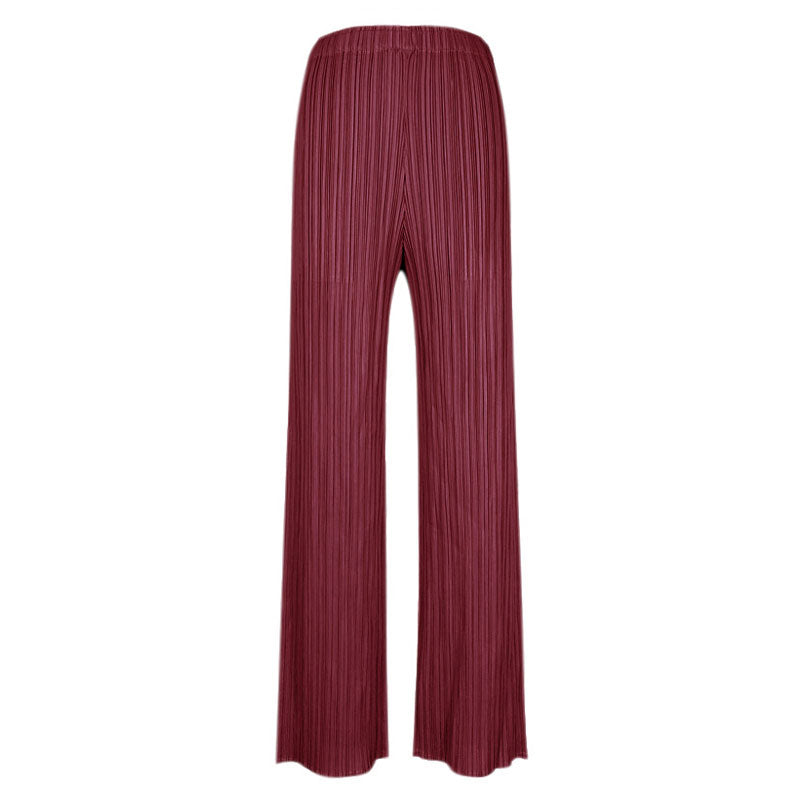 Solid Color High Waist  Ankle Length Straight Leg Pleated Pants