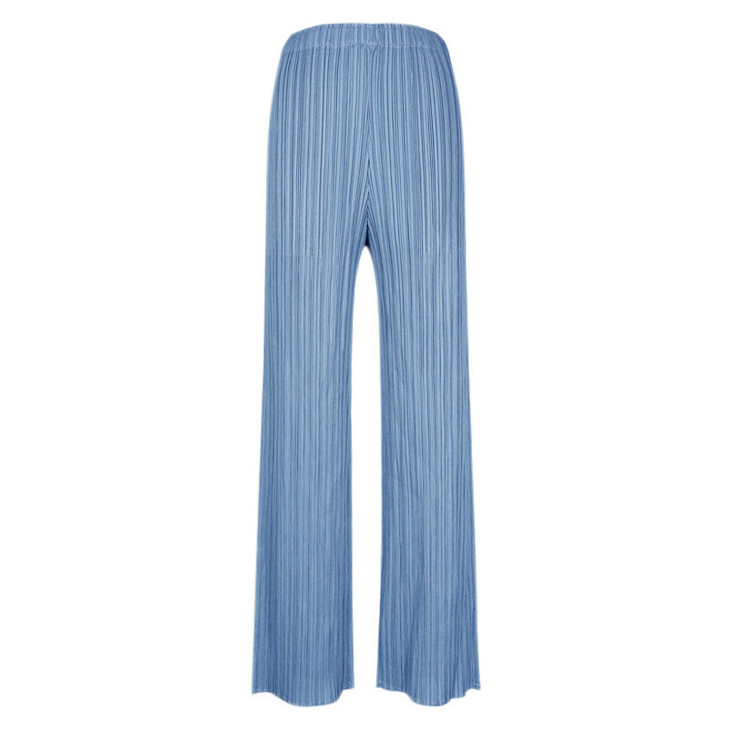 Solid Color High Waist  Ankle Length Straight Leg Pleated Pants